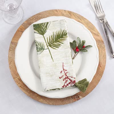 Fennco Styles Pine Needle & Red Berry Cotton Christmas Table Runner with Tassel 16"W x 72"L - Red & Green Festive Table Cover for Home, Dining Room, Winter Holiday Décor, Banquets, and Special Events