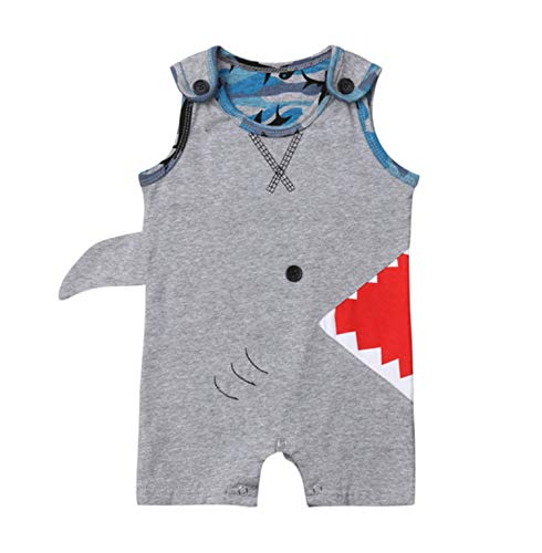 stylesilove Infant Baby Boys Grey Shark Cotton Romper Jumpsuit Spring Summer Casual Outfit