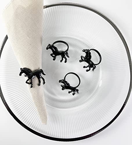 Fennco Styles Horse Metal Napkin Rings, Set of 4 - Silver Animal Napkin Holders for Home, Dining Table Décor, Banquets, Holidays, Family Gatherings and Special Occasions