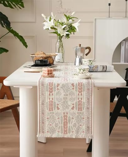 Fennco Styles Coral Floral Print Tassel Cotton Blend Woven Table Runner 14" W x 71" L