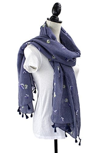 stylesilove Women Cozy Tassels Oblong Cotton Scarf Lightweight Shawls Wrap