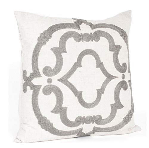 Fennco Styles Eclectic Embroidered Medallion Linen Blend Down Filled Decorative Throw Pillow 17 x 17 Inch - Sea Green Pillow for Everyday Use, Couch, Living Room and Bedroom Décor