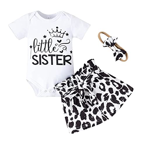 stylesilove Infant Baby Girls Little Sister Bodysuit and Dalmatian Dot Shorts, Bow Headband 3pcs Short Sleeve Cotton Outfit
