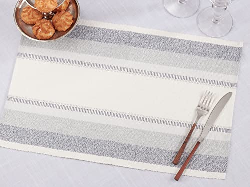 Fennco Styles Ribbed Design Classic Striped Cotton Table Runner 14" W x 72" L - Blue Woven Table Cover for Home, Dining Table, Banquets, Holidays and Special Occasions