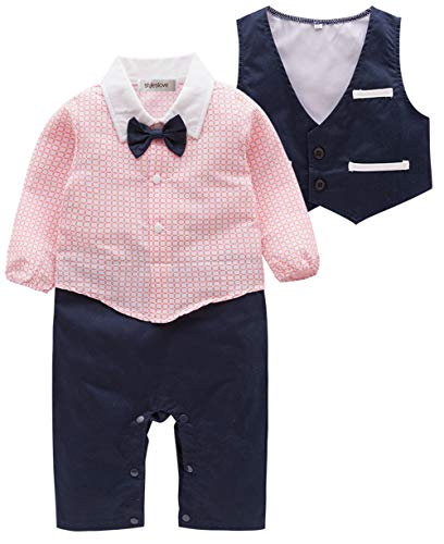 stylesilove Toddler Boys Long Sleeve Bow-tie Tuxedo Romper with Vest 2 Pcs Autumn Winter Formal Outfit