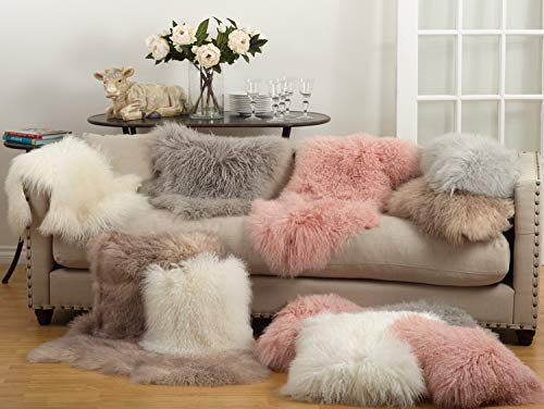 Fennco Styles Genuine Mongolian Lamb Fur Decorative Filled Throw Pillow - Soft Plush Wool Accent Pillow for Home, Couch, Living Room, Office and Holiday Décor