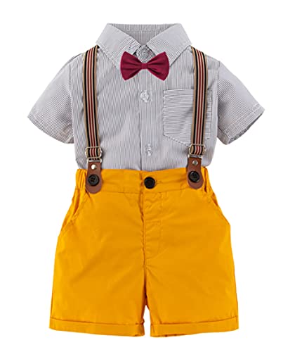 stylesilove Toddler Boys Classic Button Down Shirt and Shorts, Suspenders, Bowtie 4pcs Gentleman Suit Cotton Overalls Outfit