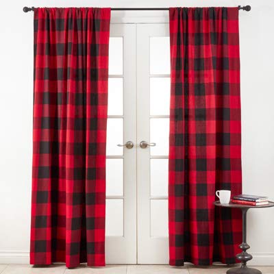 Buffalo Plaid Home Décor 100% Pure Cotton Rod Pocket Window Curtain Single 1 Panel for Bedroom, Living Room, Patio Door Backing Sliding Glass Door Drape, 54 Inches W x 96 Inches L, Red-Black