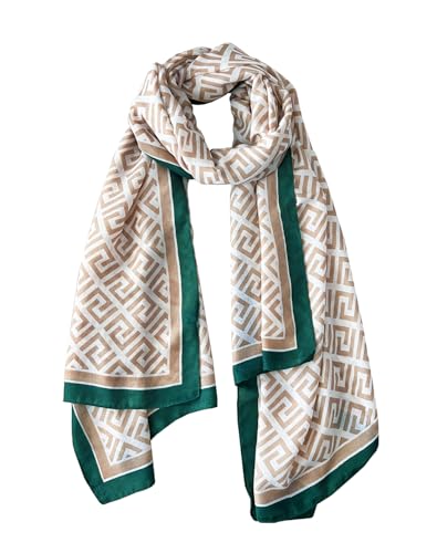 stylesilove Women Geometric Maze Print Scarf with Border Design Soft Shawl Scarves Neck Wraps for All Season, 3 Colors