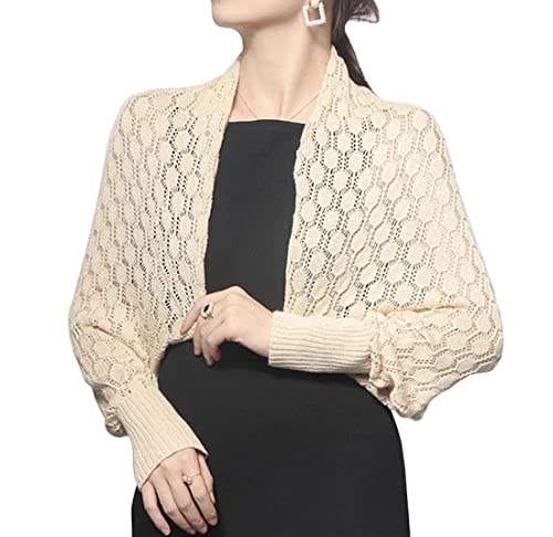 stylesilove Women Lightweight Crochet Hollow Bolero Shrug Long Sleeve Cardigan Soft Sweater Open Front Cape Shawl