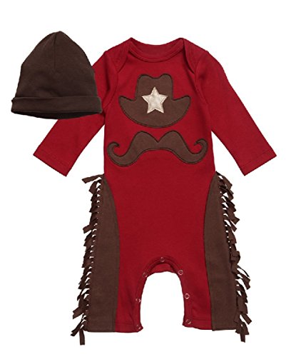 stylesilove Infant Toddler Baby Boy Sheriff Cowboy Fringed Photo Props Romper and Hat 2-Piece