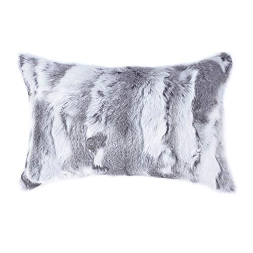 Fennco Styles Lucky Collection Rustic Handcrafted Ultra Soft Rabbit Fur 16 x 16 Inch Throw Pillow with Case & Insert – Grey Accent Pillow for Winter Season on Couch, Bedroom and Living Room Décor