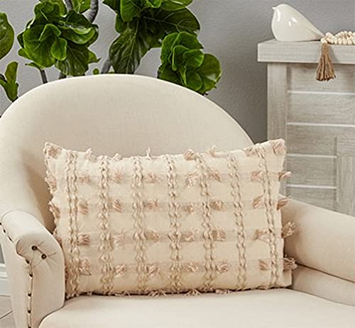 Fennco Styles Boho Fringe Striped Decorative Throw Pillow 16" W x 24" L - Natural Cushion for Home, Couch, Living Room, Bedroom, Office and Holiday Décor