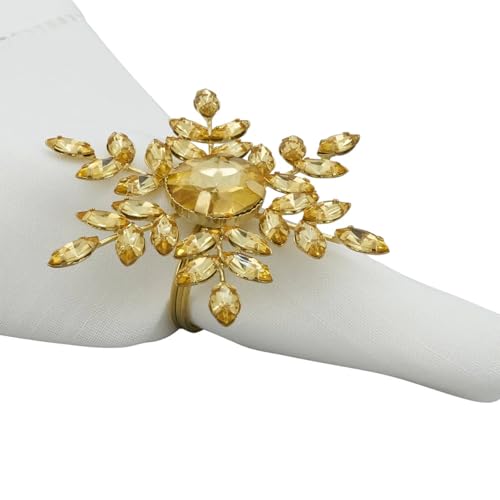 Fennco Styles Beaded Elegant Snowflake Napkin Rings, Set of 4 - Jeweled Holiday Napkin Holders for Home Décor, Christmas, Banquets, Weddings and Special Occasions