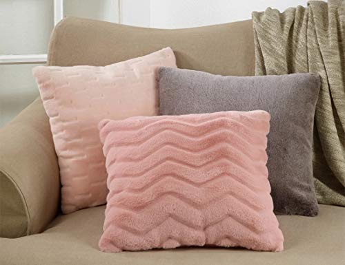 Fennco Styles Cozy Chevron Faux Fur Decorative Throw Pillow Cover & Insert 18 x 18 Inch - Rose Throw Pillow for Home, Couch, Living Room and Bedroom Décor