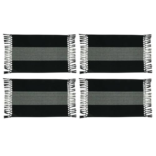 Fennco Styles Banded Stripe Fringe Placemats 14" W x 20" L, Set of 4 - Cotton Woven Table Mats for Home, Dining Table Décor, Banquets and Special Occasion