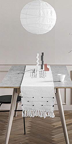 Fennco Styles Boho Chic Stitched Chevron Fringe 14 x 71 Inch Cotton Blend Table Runner - Ivory Table Runner for Everyday Use, Dinner Parties, Special Events and Home Décor