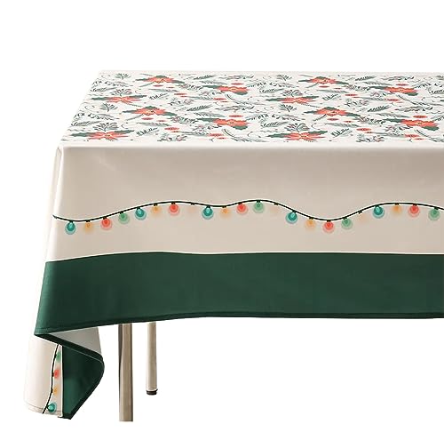 Fennco Styles Santa & Tree Holiday Design Tablecloth 56" W X71 L - Red Christmas Print Festive Table Cover for Christmas Décor, Dining Room, Banquet, Family Gathering and Special Events