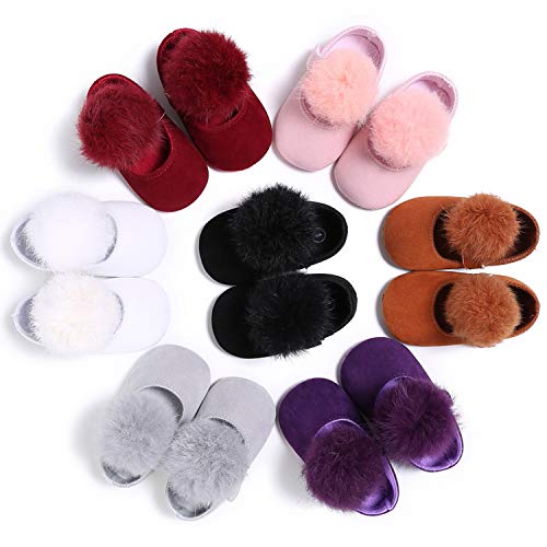stylesilove Infant Baby Girl Cute Pom Pom Solid Ballet Soft Sole Anti-Slip Crib Shoes Pre-Walker Shoes 0-18M, 5 Colors