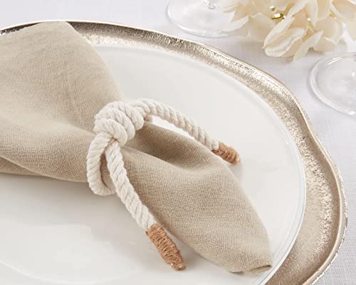 Fennco Styles Handmade Knotted Rope Napkin Rings, Set of 4 - Natural Cotton Napkin Holders for Dining Table, Home, Banquets, Holidays, Family Gatherings and Special Events