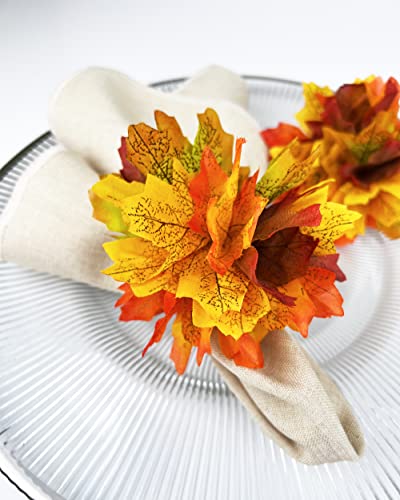 Fennco Styles Handmade Maple Leaves Decorative Napkin Rings, Set of 4 - Terracotta Fall Leaf Napkin Holders for Thanksgiving, Harvest Season, Banquet, Holiday Décor and Special Event