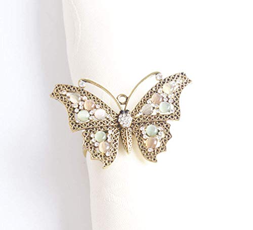 Fennco Styles Decorative Bejeweled Design Butterfly Metal Napkin Rings, Set of 4 - Silver Napkin Rings for Family Dinner, Theme Party, Wedding, Special Event and Home Décor
