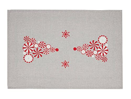 Fennco Styles Embroidered Peppermint Holiday Table Runner 16" W x 72" L - Silver Festive Table Cover for Christmas, Family Gathering, Banquets and Special Events
