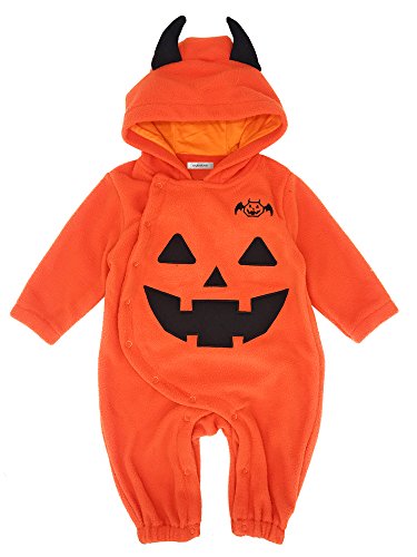 stylesilove Halloween Unisex Toddler Baby Boys Girls Orange Fleece Pumpkin Hooded Long Sleeve Romper