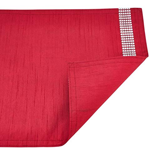 Fennco Styles Brillant Collection Tasseled Studded Border 16 x 72 Inch Table Runner – Red Table Cover for Christmas, Banquets, Special Events, Home Décor