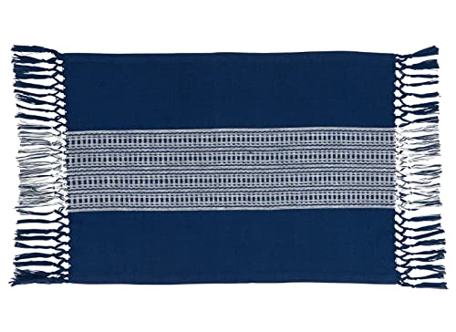 Fennco Styles Banded Stripe Fringe Placemats 14" W x 20" L, Set of 4 - Cotton Woven Table Mats for Home, Dining Table Décor, Banquets and Special Occasion