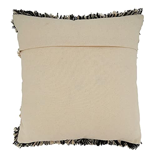 Fennco Styles Embroidered Tufted Fringe Cotton Decorative Throw Pillow 20" W X 20" L – Black & White Textured Cushion for Couch, Sofa, Bedroom, Office and Living Room Décor
