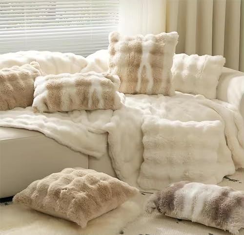 Fennco Styles Luxury Faux Fur Decorative Filled Throw Pillow 18" W x 18" L – Ivory Plush Fluffy Cushion for Couch, Bedroom, Living Room and Office Décor