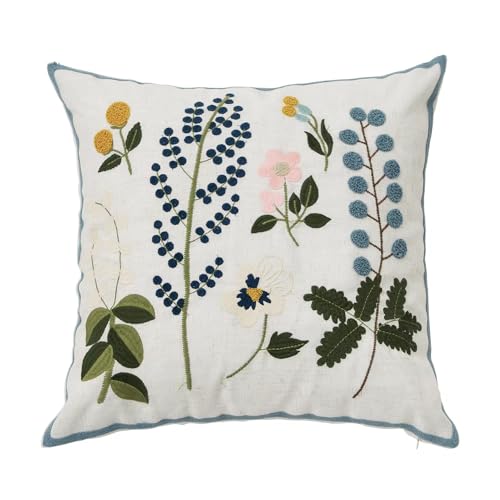 Fennco Styles Embroidered Spring Floral Decorative Throw Pillow Cover 18" W x 18" L - Flower Woven Cushion Case for Home, Couch, Living Room, Bedroom, Office and Holiday Décor