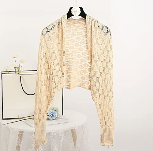 stylesilove Women Lightweight Crochet Hollow Bolero Shrug Long Sleeve Cardigan Soft Sweater Open Front Cape Shawl