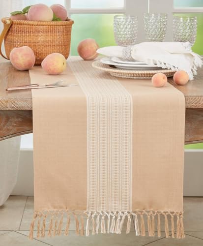 Fennco Styles Banded Stripe Fringe Placemats 14" W x 20" L, Set of 4 - Cotton Woven Table Mats for Home, Dining Table Décor, Banquets and Special Occasion