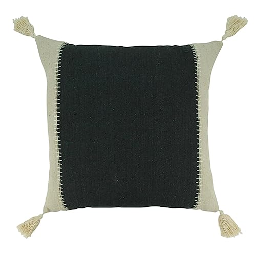 Fennco Styles Whipstitch Banded Cotton Decorative Throw Pillow 20" W x 20" L - Black & Natural Modern Textured Cushion for Home, Couch, Bedroom, Living Room and Office Décor