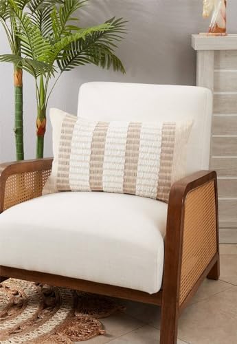 Fennco Styles Natural Striped Design Decorative Throw Pillow Cover 20" W x 20" L - 100% Woven Modern Cushion Case for Home, Couch, Bedroom, Living Room and Office Décor