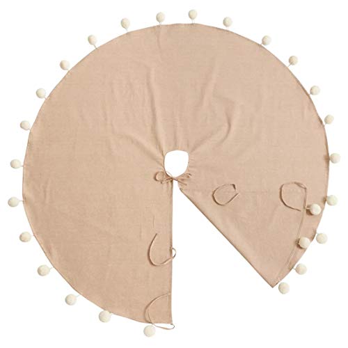 Fennco Styles Holiday Pom Pom Trim Christmas Tree Skirt - Red Cotton Tree Skirt for Home, Holiday Tree, Indoor Outdoor and Special Occasion