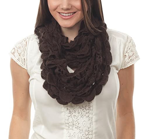 stylesilove Women Girls Chic Ruffle Knit Infinity Circle Loop Scarf Versatile Winter Autumn Fashion Neck Warmer