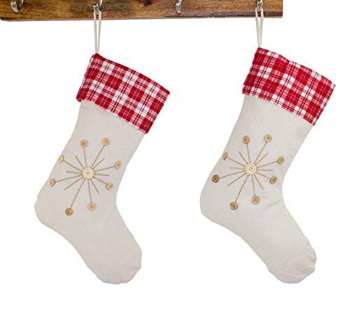Fennco Styles Holiday Christmas Patterned Linen Hanging Stocking