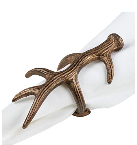 Fennco Styles Rustic Antler Design Aluminum Napkin Rings, Set of 4- Bronze Branch Napkin Holders for Home Decor, Banquets, Holiday and Special Occasions