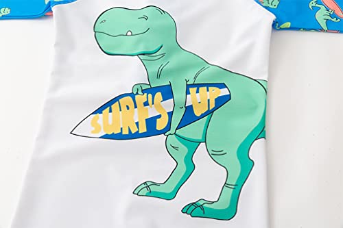 stylesilove Toddler Kid Boys Dino Print One-Piece Short Sleeve Zipper Rash Guard & Hat 2pcs Swimsuit Pool Beach Bathing Suit