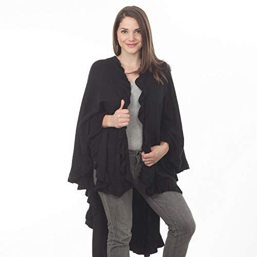 Fennco Styles Women's Ruffle Trim Knit Open Front Poncho Cape Shawl - Fall Wrap Jacket, Cozy and Stylish Layering Piece