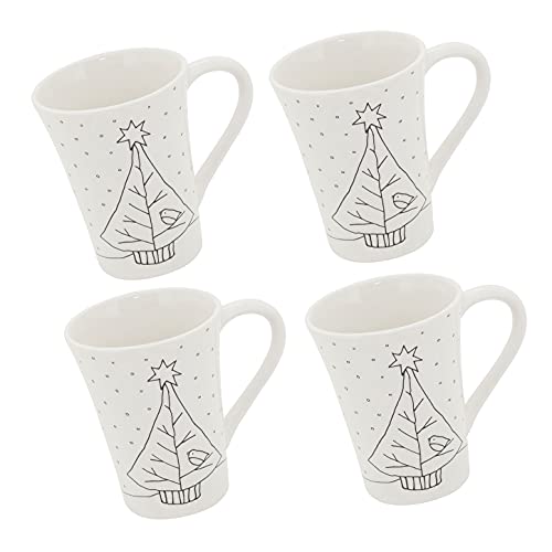 Fennco Styles Cartoon Reindeer Dolomite Mugs 4-Piece, 5”H x 3”W - White Holiday Coffee Mug Microwave Safe Beverage Set for Home, Family Gathering, Special Occasion and Christmas Décor
