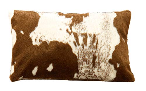 Fennco Styles Rustic Faux Fur Cow Hide 18 x 18 Inch Decorative Throw Pillow with Case & Insert – Brown Fur Pillow for Couch, Bedroom and Living Room Décor