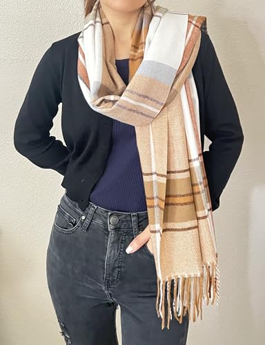 stylesilove Women Plaid Fringe Cashmere Scarf Warm Ultra Soft Scarves Shawl Neck Wraps for All Season, 5 Colors