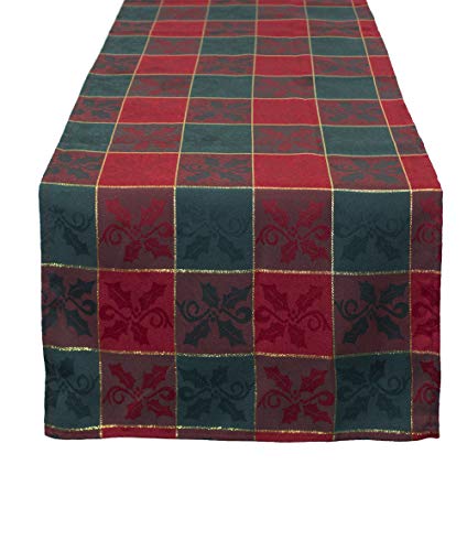 Fennco Styles Royal de Noël Collection Classic Plaid Jacquard Tablecloth – Red Green Tablecloth for Christmas Banquets, Family Gathering, Special Events and Home Décor