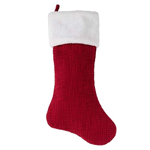 Fennco Styles Holiday Christmas Textured Cotton Christmas Stocking with Sherpa Border
