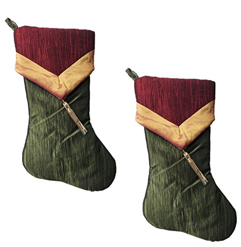 Fennco Styles A Pair of Two-Tone Crushed Tissue Tassel Christmas Stocking, Two-Piece Set