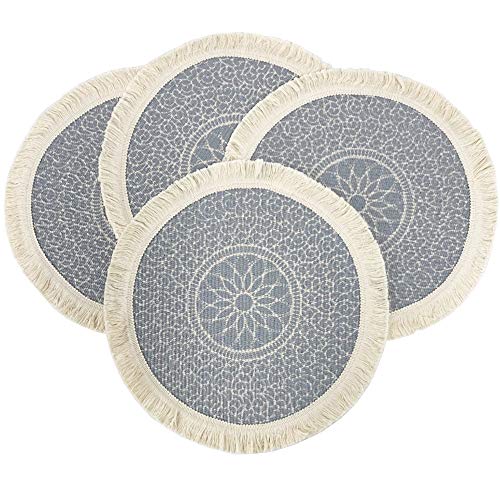 Fennco Styles Unique Dream Catcher Fringe Cotton Placemats 14-inch Round, Set of 4 - Boho Decorative Table Mats for Home Decor, Dining Table, Banquets and Special Events